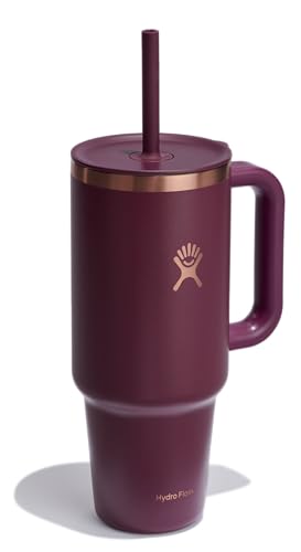 Hydro Flask 40 Oz Travel Tumbler - Insulated Stainless Steel in Black Cherry Rose Gold Maroon - Image 2