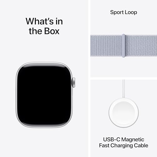 Apple Watch Series 10 [GPS 46mm] - Smartwatch with Silver Aluminium Case and Blue Cloud Sport Loop - Image 8