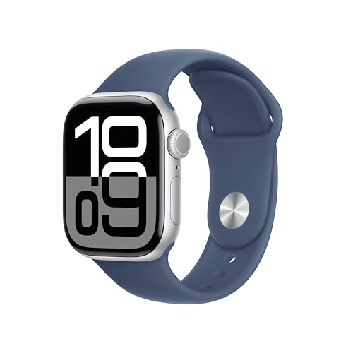 Apple Watch Series 10 GPS Smartwatch with Silver Aluminium Case & Denim Sport Band