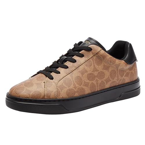 COACH Men's High Line Sneaker, Khaki/Black, Size 9.5