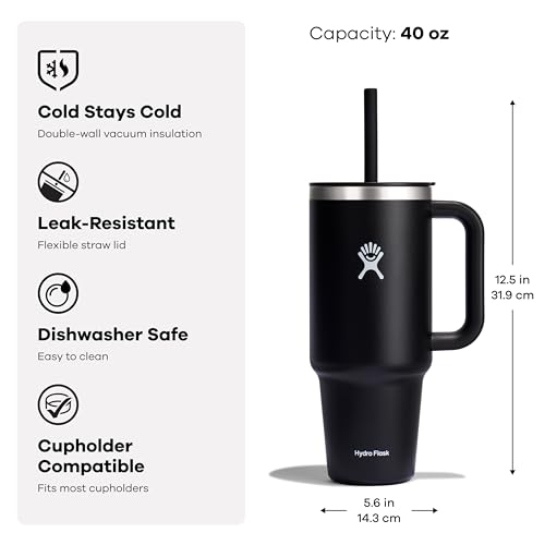 Hydro Flask 40 Oz Travel Tumbler - Insulated Stainless Steel in Black Cherry Rose Gold Maroon - Image 4