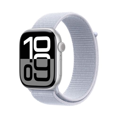 Apple Watch Series 10 [GPS 46mm] - Smartwatch with Silver Aluminium Case and Blue Cloud Sport Loop - Image 4