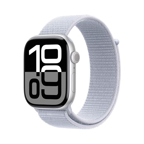 Apple Watch Series 10 [GPS 46mm] - Smartwatch with Silver Aluminium Case and Blue Cloud Sport Loop