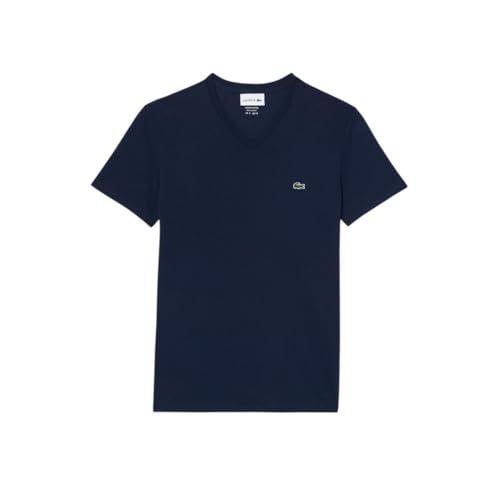 Lacoste Men's V-Neck Pima Cotton Tee in Navy, Medium - Image 8