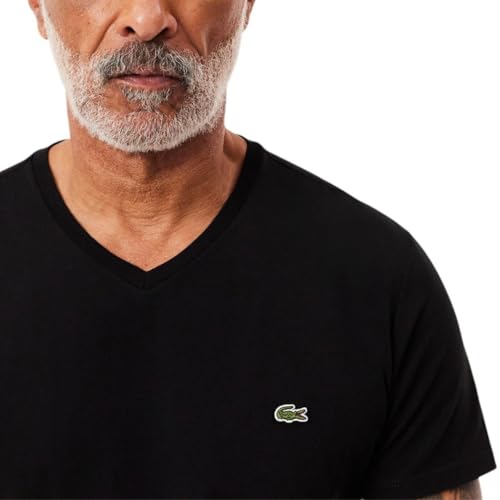 Lacoste Men's Short Sleeve V-Neck Pima Cotton T-Shirt - Black, Medium - Image 2