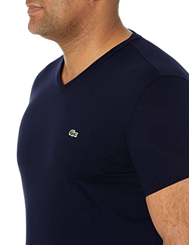 Lacoste Men's V-Neck Pima Cotton Tee in Navy, Medium - Image 5