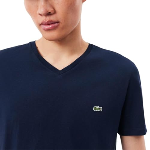 Lacoste Men's V-Neck Pima Cotton Tee in Navy, Medium - Image 2