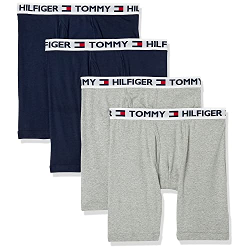 Tommy Hilfiger Men's 4 Pocket Boxer Brief, Grey/Navy, X-Large