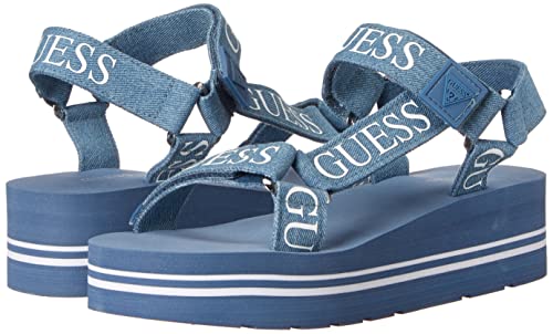 GUESS Women's AVIN Wedge Sandal - Blue+White Denim, Size 6 - Image 7