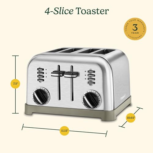 Cuisinart 4 Slice Toaster Oven, Brushed Stainless, CPT-180P1 - Image 3