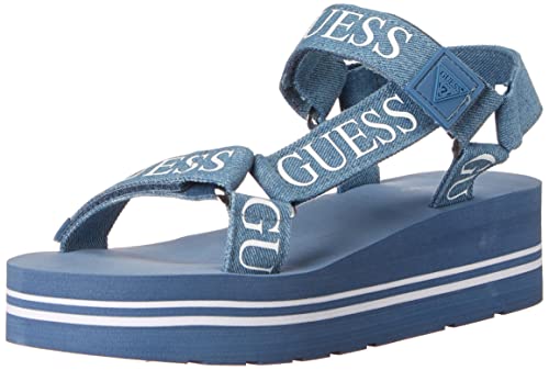 GUESS Women's AVIN Wedge Sandal - Blue+White Denim, Size 6