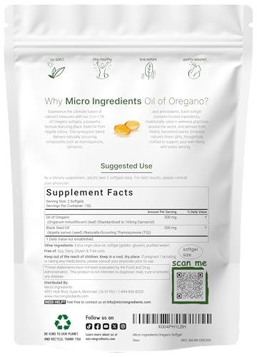 Micro Ingredients Oil of Oregano & Black Seed Oil, 300 Softgels - Image 2