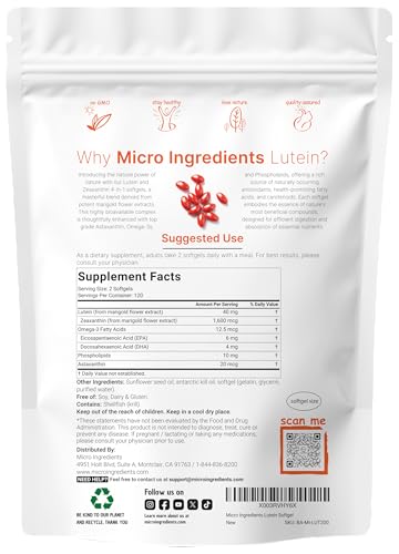 Micro Ingredients Lutein & Zeaxanthin Softgels - 240 Count for Eye Health - Image 2