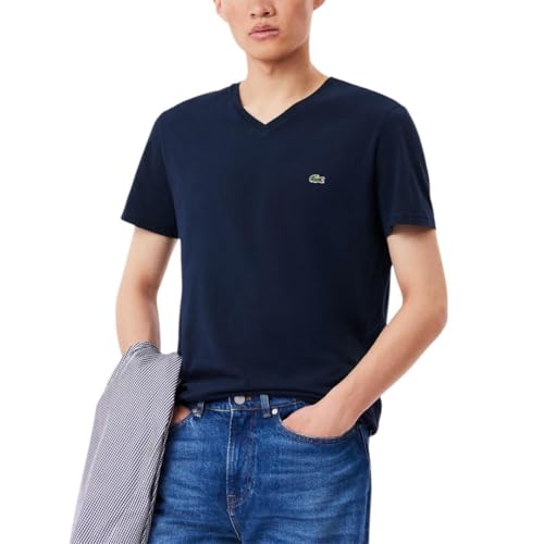 Lacoste Men's V-Neck Pima Cotton Tee in Navy, Medium - Image 6