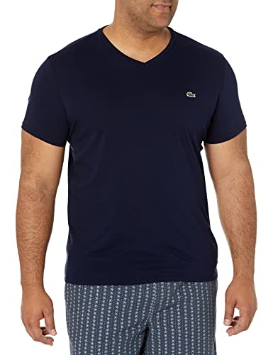 Lacoste Men's V-Neck Pima Cotton Tee in Navy, Medium