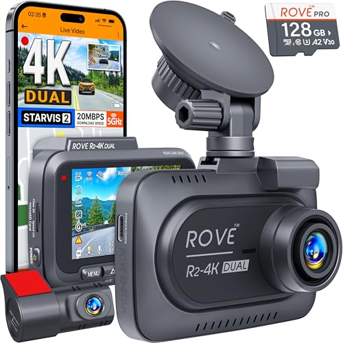 ROVE R2-4K Dual Dash Cam with STARVIS 2 Sensor & Free 128GB Card